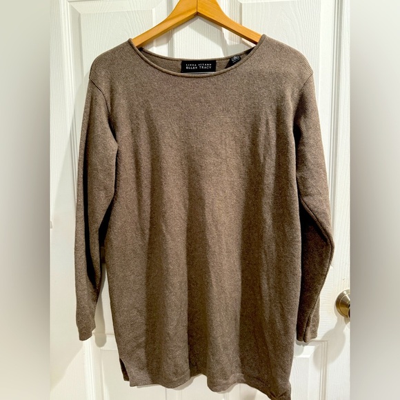 Linda Allard x Ellen Tracy Taupe EF Merino Wool Cashmere Blend Top - Picture 1 of 6